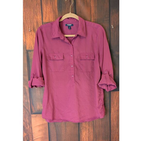 Old Navy Tops - Old Navy Plum Roll Up Button Up Shirt Sz M Workwear Business Casual Preppy Fall